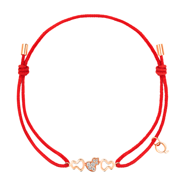 WuluWulu petite red cord bracelet in 18K rose gold set with diamonds