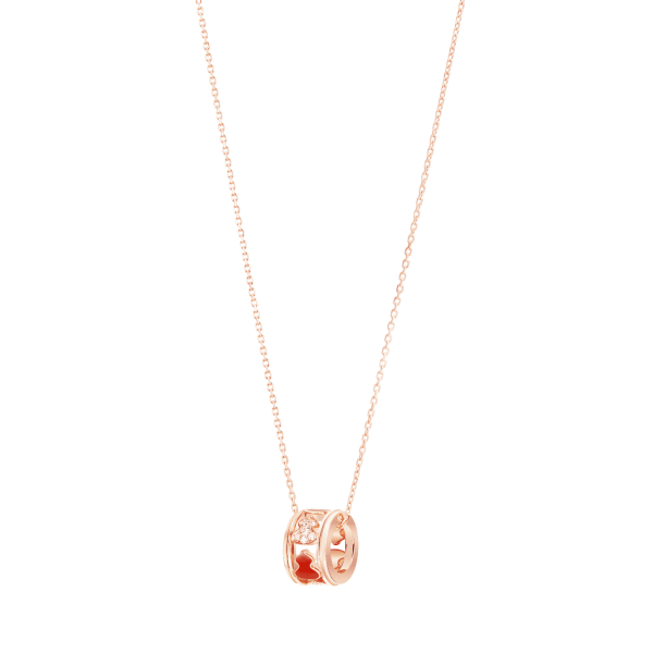 Wulu Eternity small necklace in 18K rose gold and red HyCeram® set with diamonds
